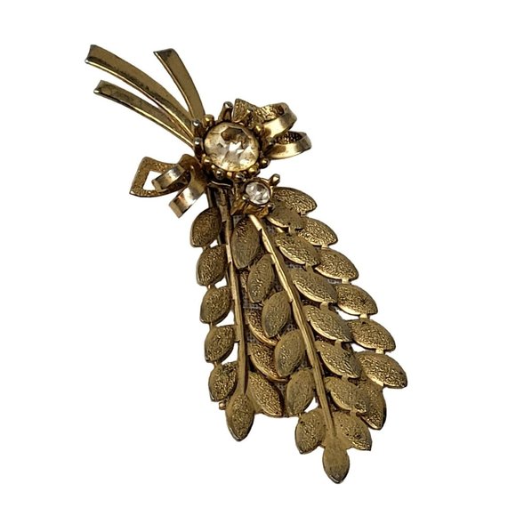 Vintage Sarah Coventry 10k Brooch Pin Gold Wheat Branch Swag Womens Jewelry 7709 - Picture 1 of 12
